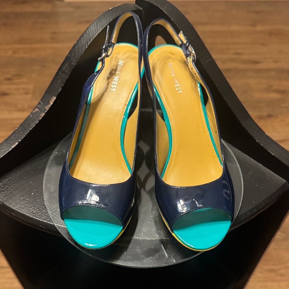 Nine West Blue and Turquoise Peep Toe Heels
